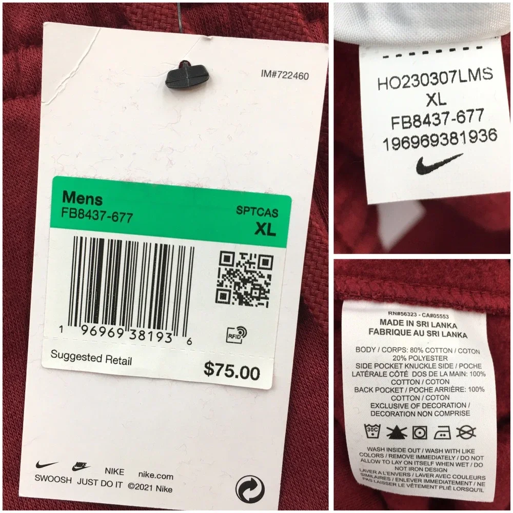 NEW! Nike Mens Club Fleece Tapered Joggers Dark Beetroot Red Sweatpants XL NEW